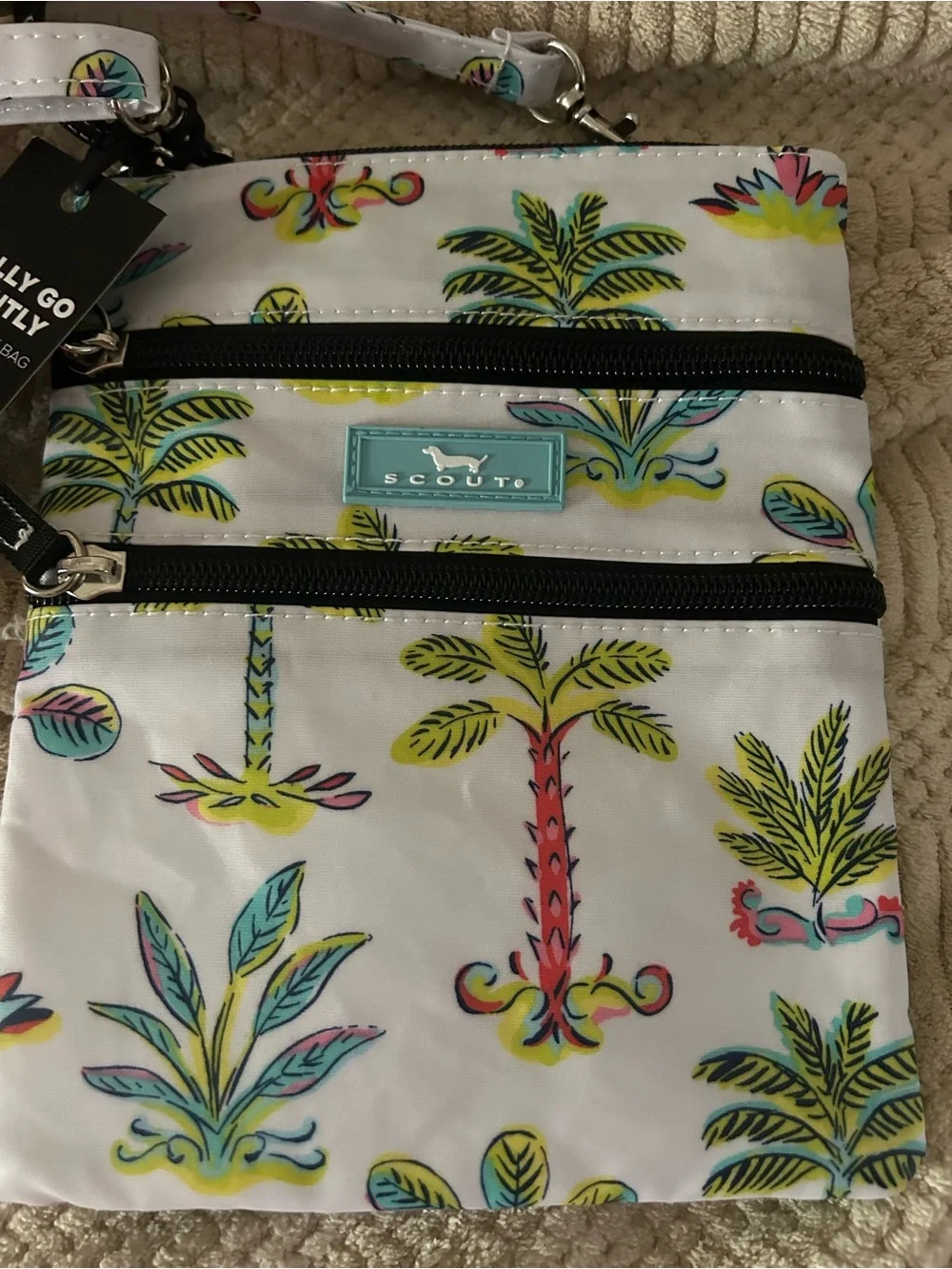Scout White Crossbody with Neon Tropical Palm Print - Picture 6 of 10